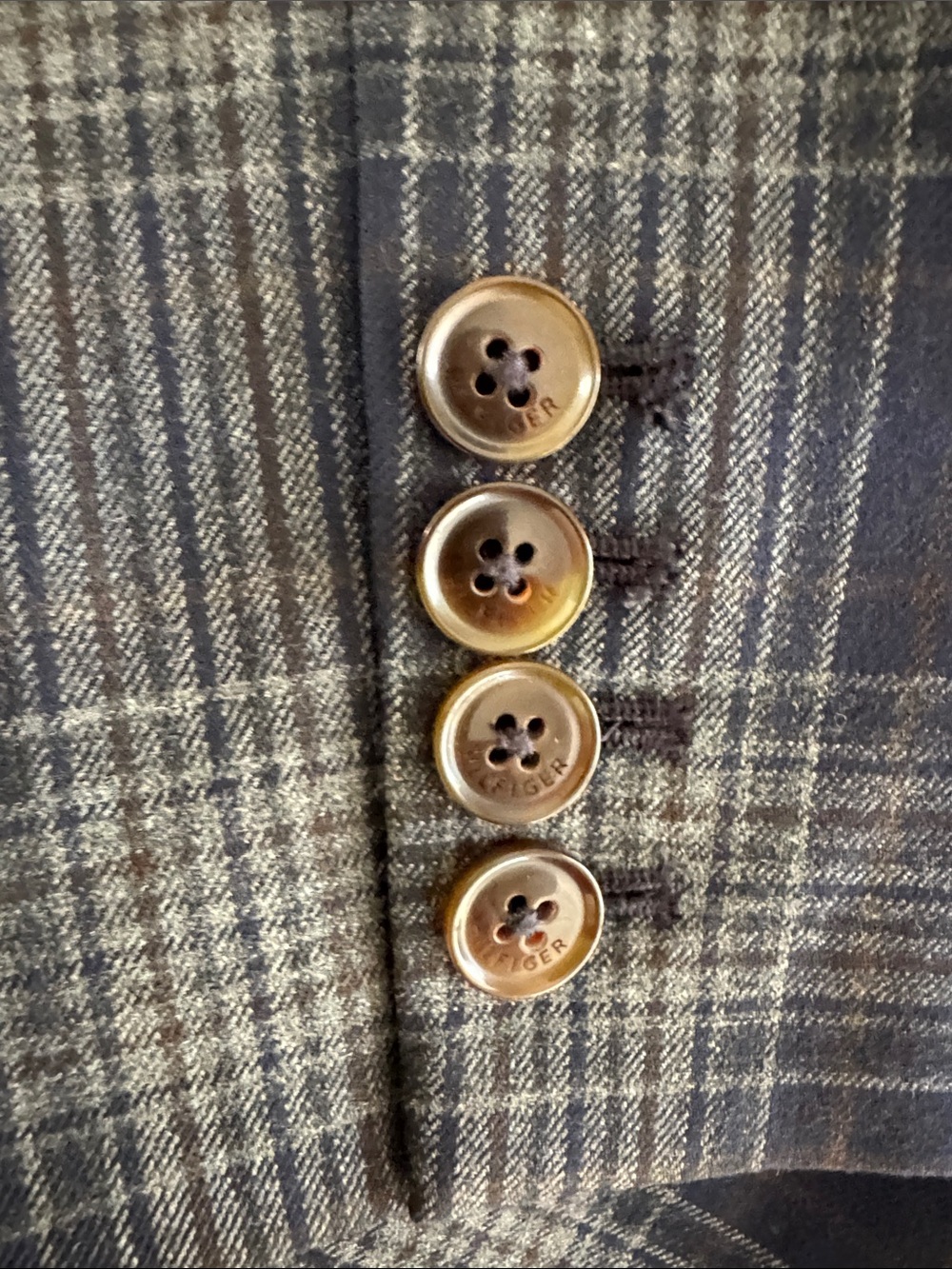 Tommy Hilfiger Navy Plaid Sport Coat with Brown Elbow Patches - Picture 3 of 6